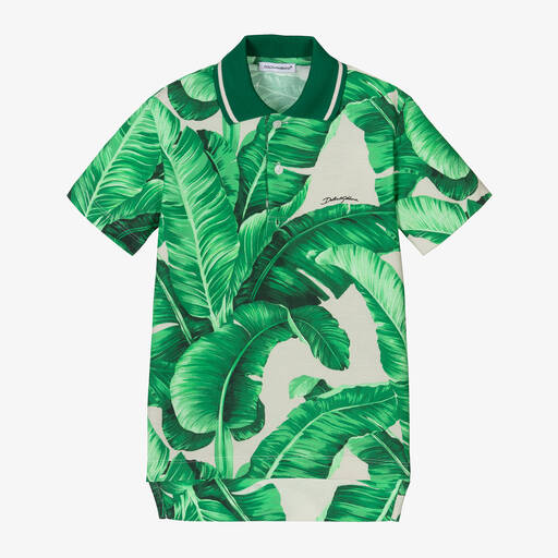 Dolce & Gabbana-Boys Green Cotton Leaf Polo Shirt | Childrensalon