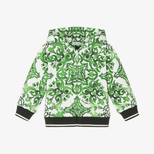 Dolce & Gabbana-Boys Green Cotton Majolica Zip-Up Top | Childrensalon