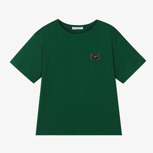 Dolce & Gabbana-Boys Green Cotton Tag T-Shirt | Childrensalon