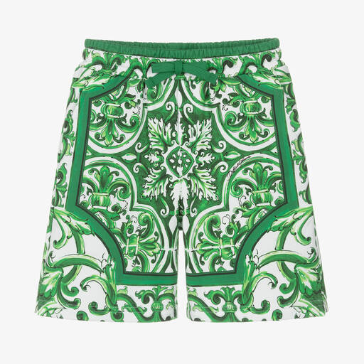 Dolce & Gabbana-Boys Green Majolica Cotton Shorts | Childrensalon