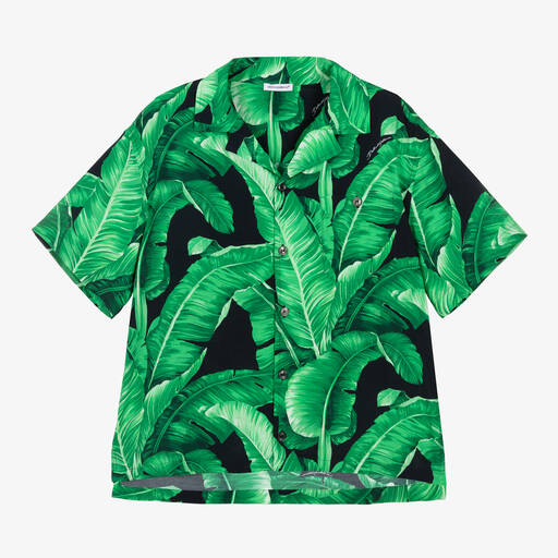Dolce & Gabbana-Boys Green Viscose Banana Leaf Shirt | Childrensalon