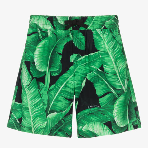 Dolce & Gabbana-Boys Green Viscose Banana Leaf Shorts | Childrensalon