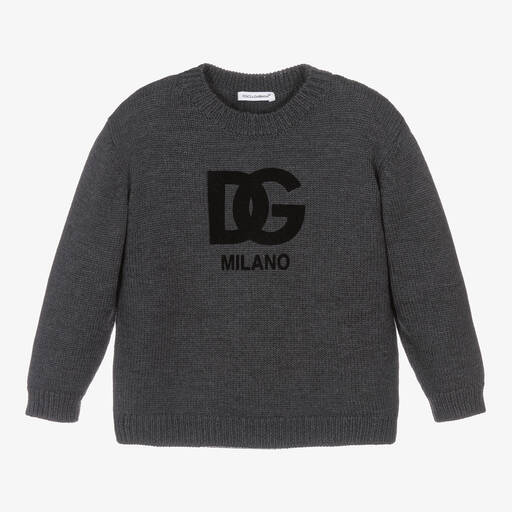 Dolce & Gabbana-Boys Grey Knitted DG Milano Sweater | Childrensalon