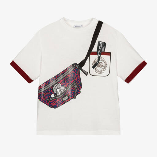 Dolce & Gabbana-تيشيرت بطبعة حقيبة قطن جيرسي لون عاجي للأولاد | Childrensalon