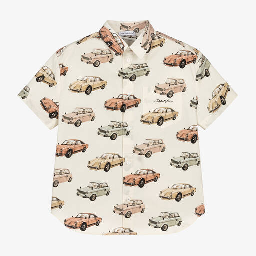 Dolce & Gabbana-Boys Ivory Cotton Classic Car Shirt | Childrensalon