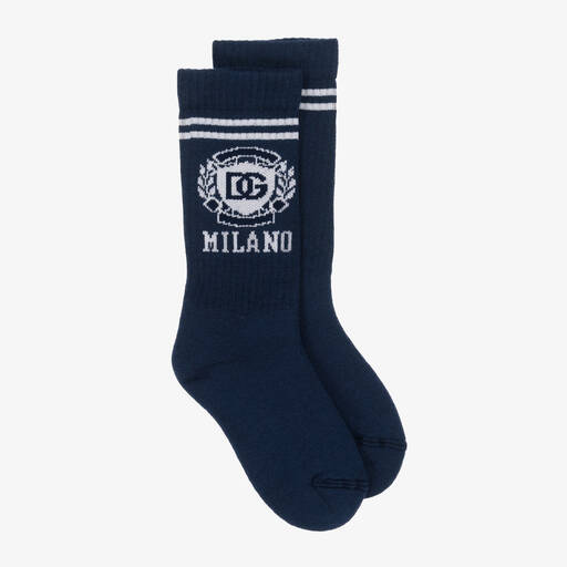Dolce & Gabbana-Boys Navy Blue Cotton Knit Socks | Childrensalon