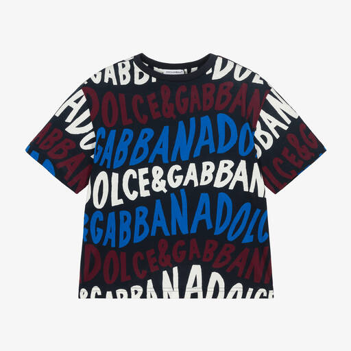 Dolce & Gabbana-Boys Navy Blue Cotton T-Shirt | Childrensalon
