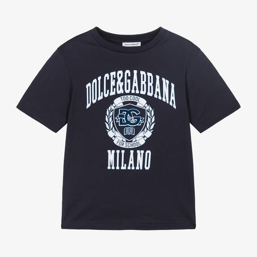 Dolce & Gabbana-Boys Navy Blue Cotton Varsity T-Shirt | Childrensalon