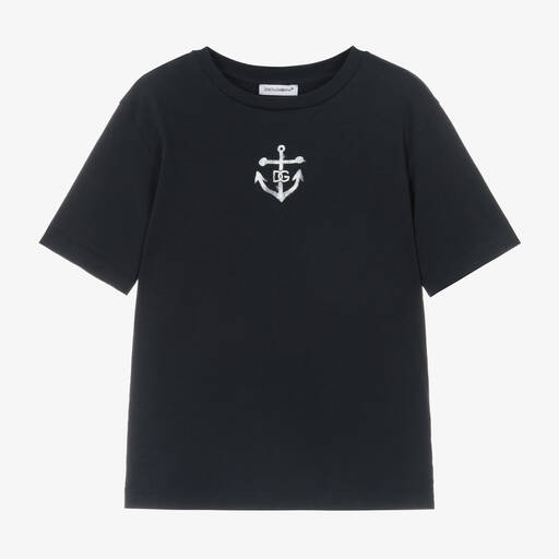 Dolce & Gabbana-Boys Navy Blue DG Anchor T-Shirt | Childrensalon
