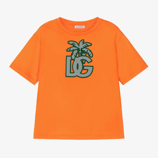 Dolce & Gabbana-Boys Orange Cotton Palm Tree T-Shirt | Childrensalon