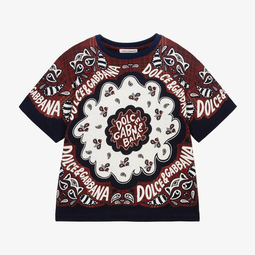 Dolce & Gabbana-Boys Red Cotton Paisley T-Shirt | Childrensalon