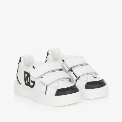 Dolce & Gabbana-Baskets en cuir blanc et noir DG | Childrensalon