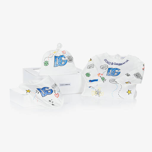 Dolce & Gabbana-Boys White Cotton Babysuit Set | Childrensalon