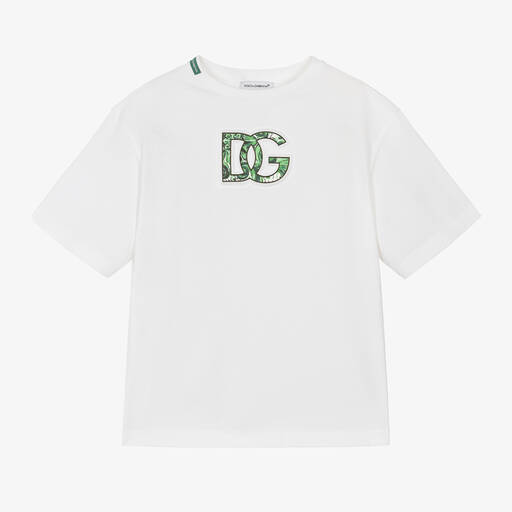 Dolce & Gabbana-Boys White Cotton DG Logo T-Shirt | Childrensalon