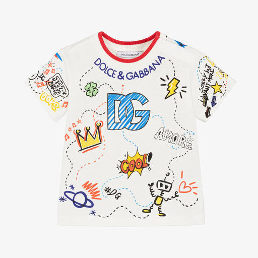 Dolce & Gabbana-Boys White Cotton Graphic Print T-Shirt | Childrensalon