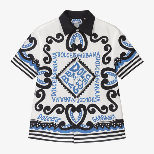 Dolce & Gabbana-Boys White Cotton Marina Print Shirt | Childrensalon