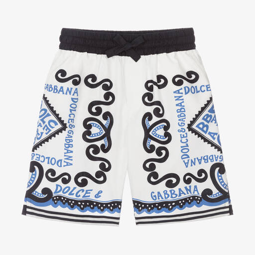 Dolce & Gabbana-Boys White Cotton Marina Print Shorts | Childrensalon