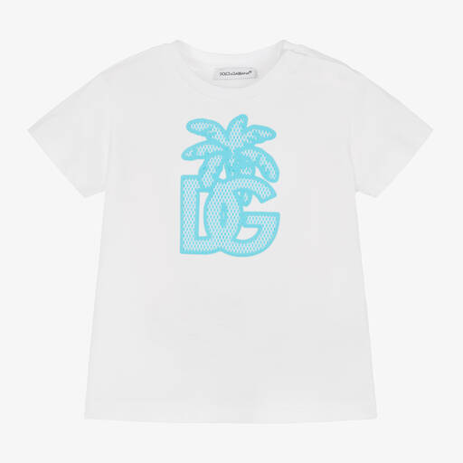 Dolce & Gabbana-Boys White Cotton Palm Tree T-Shirt | Childrensalon