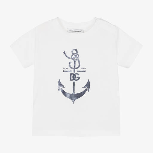 Dolce & Gabbana-Белая хлопковая футболка для мальчиков | Childrensalon
