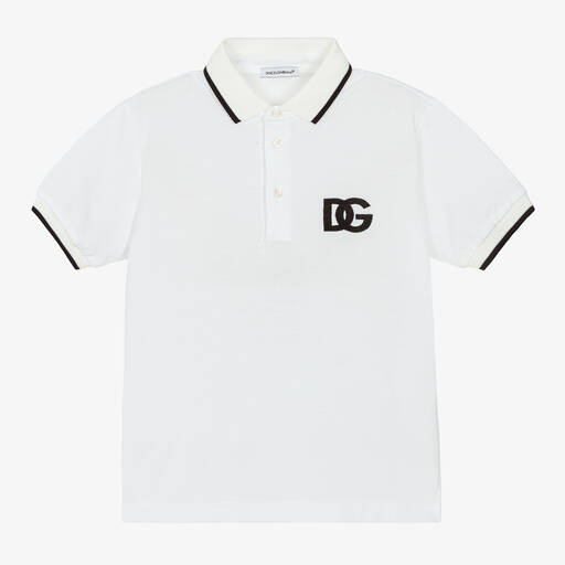 Dolce & Gabbana-Boys White Crossover DG Polo Shirt | Childrensalon