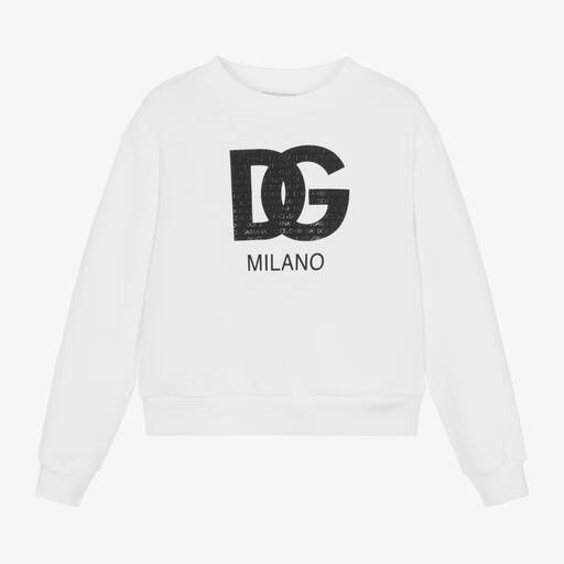 Dolce & Gabbana-Sweat-shirt blanc en coton DG Milano | Childrensalon