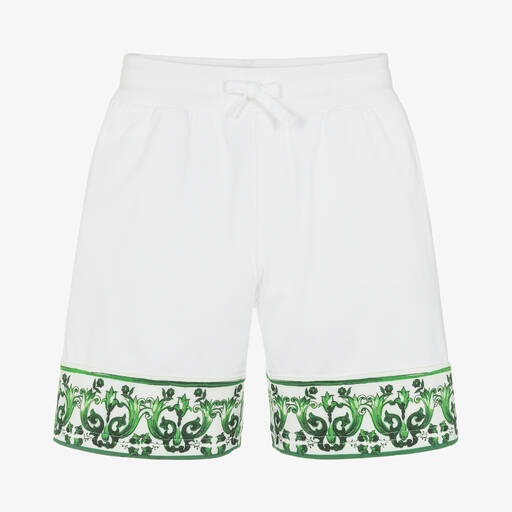 Dolce & Gabbana-Boys White & Green Majolica Shorts | Childrensalon