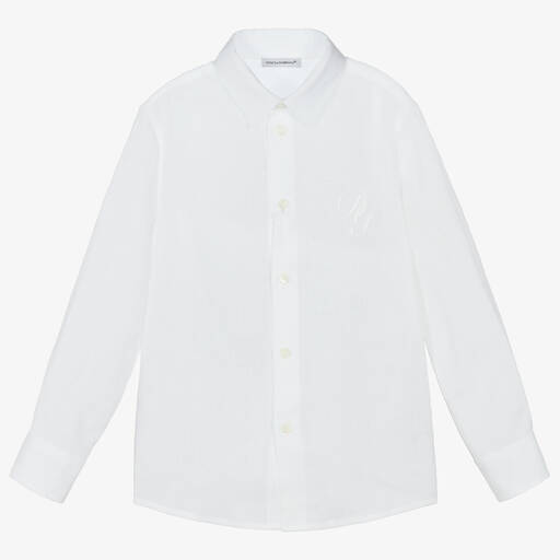 Dolce & Gabbana-Chemise blanche en lin DG garçon | Childrensalon