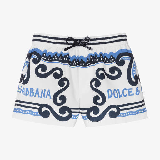 Dolce & Gabbana-شورت سباحة لون أبيض وأزرق للأولاد | Childrensalon