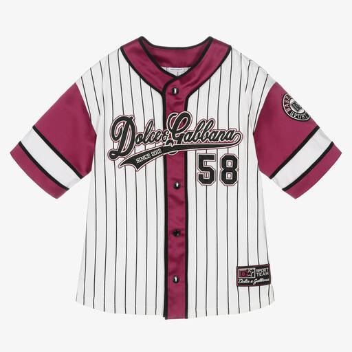 Dolce & Gabbana-Boys White & Purple Striped Baseball Shirt | Childrensalon