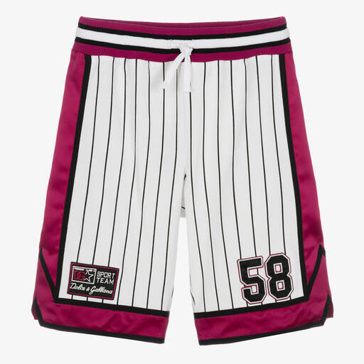 Dolce & Gabbana-Boys White & Purple Striped Shorts | Childrensalon