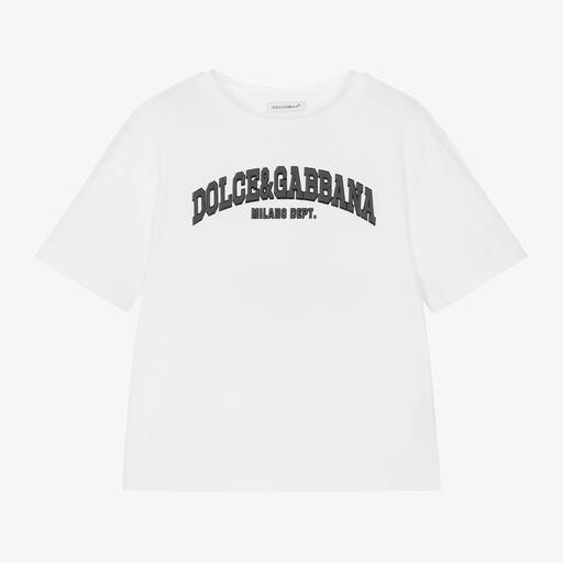 Dolce & Gabbana-Белая хлопковая футболка для мальчиков | Childrensalon