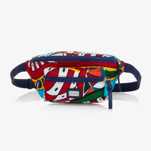 Dolce & Gabbana-حقيبة حزام قماش وجلد بطبعة ملونة (18 سم) | Childrensalon