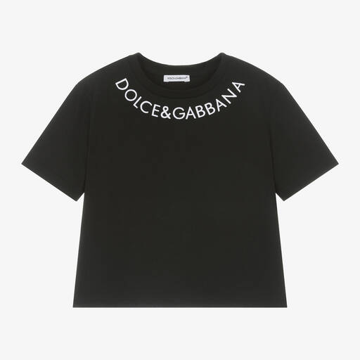 Dolce & Gabbana-Черная футболка из хлопкового джерси для девочек | Childrensalon