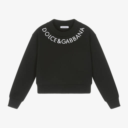 Dolce & Gabbana-Sweat-shirt noir en coton fille | Childrensalon