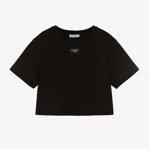Dolce & Gabbana-Girls Black Cotton T-Shirt | Childrensalon