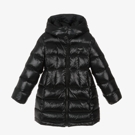 Dolce & Gabbana-Girls Black Down Padded Puffer Coat | Childrensalon