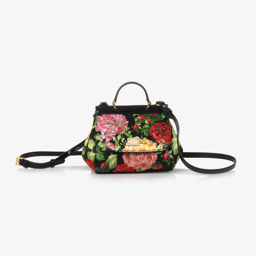 Dolce & Gabbana-Girls Black Floral Print Handbag (14cm) | Childrensalon