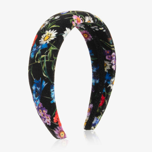 Dolce & Gabbana-Girls Black Padded Floral Hairband | Childrensalon