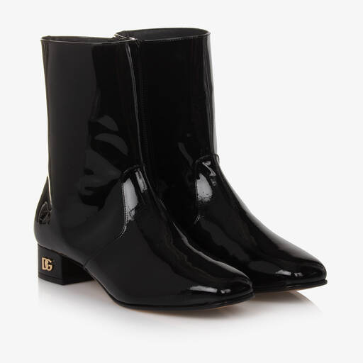 Dolce & Gabbana-Girls Black Patent Leather Boots | Childrensalon