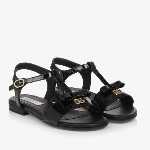Dolce & Gabbana-Girls Black Patent Leather DG Sandals | Childrensalon