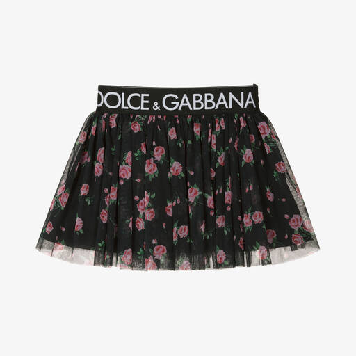 Dolce & Gabbana-Jupe noire en tulle à roses fille | Childrensalon