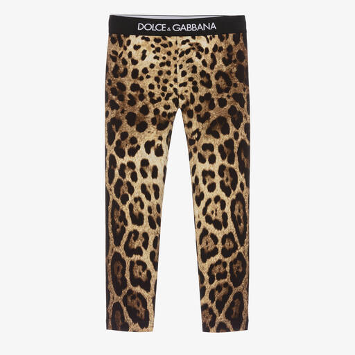 Dolce & Gabbana-Girls Brown Leopard Print Leggings | Childrensalon