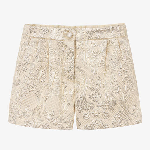 Dolce & Gabbana-Girls Gold Brocade Shorts  | Childrensalon