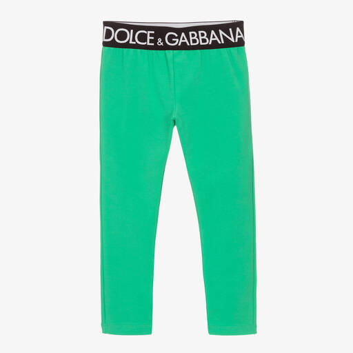 Dolce & Gabbana-Girls Green Cotton Logo Leggings | Childrensalon