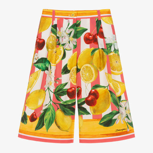 Dolce & Gabbana-Girls Lemon & Cherry Print Cotton Trousers | Childrensalon