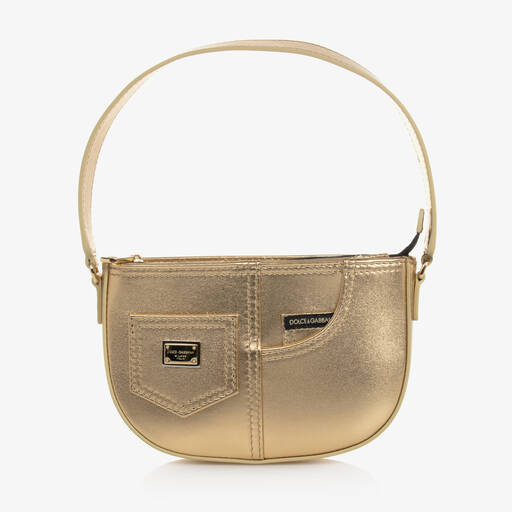 Dolce & Gabbana-Girls Metallic Gold Leather Handbag (18cm) | Childrensalon