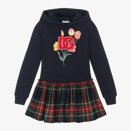 Dolce & Gabbana- فستان صوف وقطن لون كحلي  | Childrensalon