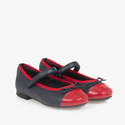 Dolce & Gabbana-حذاء بمب جلد مطرز لون كحلي وأحمر للبنات | Childrensalon
