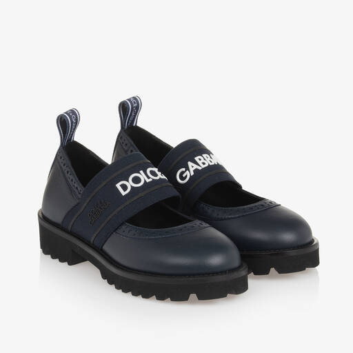 Dolce & Gabbana-Girls Navy Blue Leather Shoes | Childrensalon