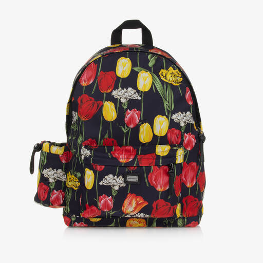 Dolce & Gabbana-حقيبة ظهر بطبعة زهورالتوليب لون كحلي للبنات (40 سم) | Childrensalon